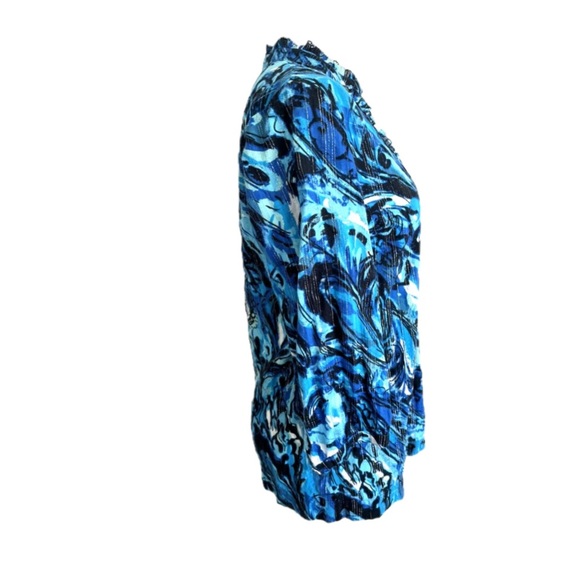 Emma James Top Blue‎ Swirl Print Top Pleated Ruffle Blouse Button Down Blouse - Picture 2 of 10
